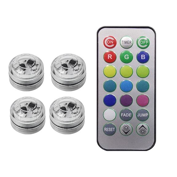 Inteprter Adhesivo inalámbrico LED Luz Control remoto Pie Iluminación Luces nocturnas Lámpara Pecera Acuario Fiesta Decoración Iluminación y accesorios 4 luces