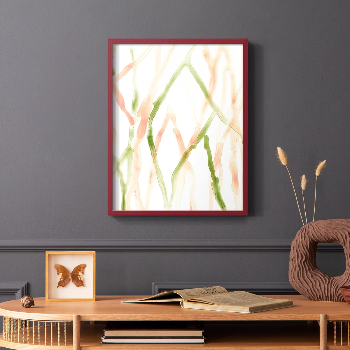 Runnel XIV Framed Print in Red Solid Wood Framed Print No Nail Hanging