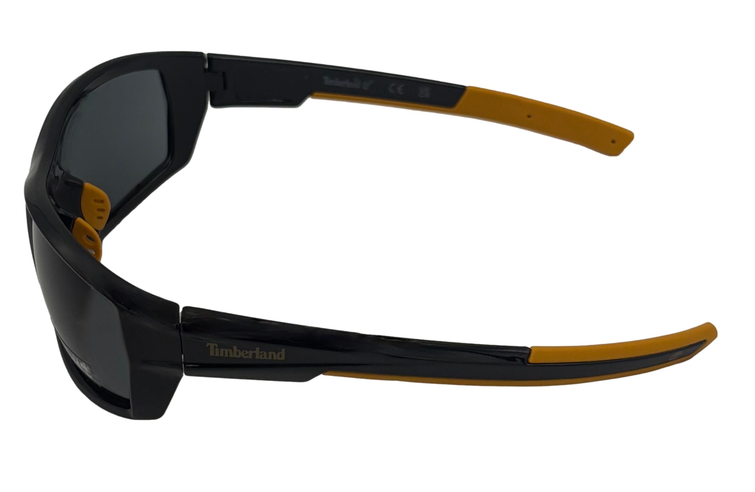 Timberland Mens Rectangle Shiny Black Plastic Sunglass, Smoke Lens TB7221 1A