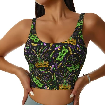 Jgfou Carnival Mardi Gras3 Print Womens Sports Bra - Padded Workout Sports Bras Crop Tank Top