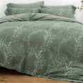 thumbnail image 1 of Oreise Juego De Funda Nórdica Tamaño Full/Queen Hilo De Algodón Lavado Jacquard Patrón De Rama Fina Verde Y Blanco Estilo Floral Juego De Cama De 3 Piezas, 1 of 1