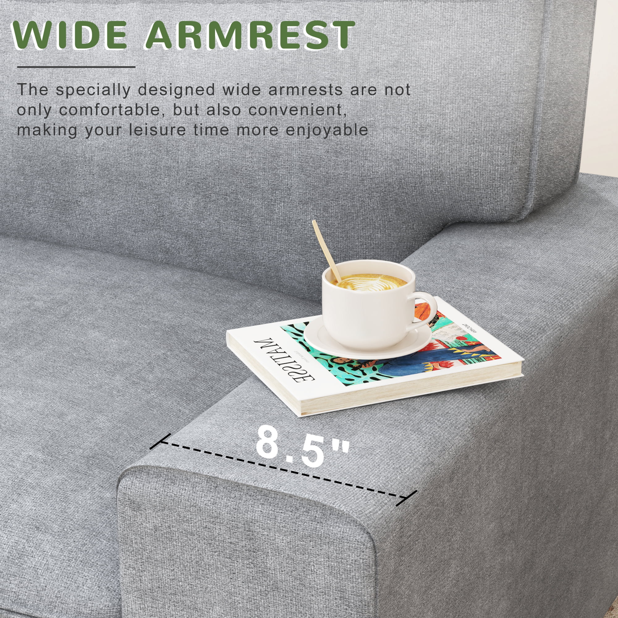 AAQZ 87" Comfy Sofa for Living Room, 3 Seater Chenille Fabric Couch for Small Space, Light Gray