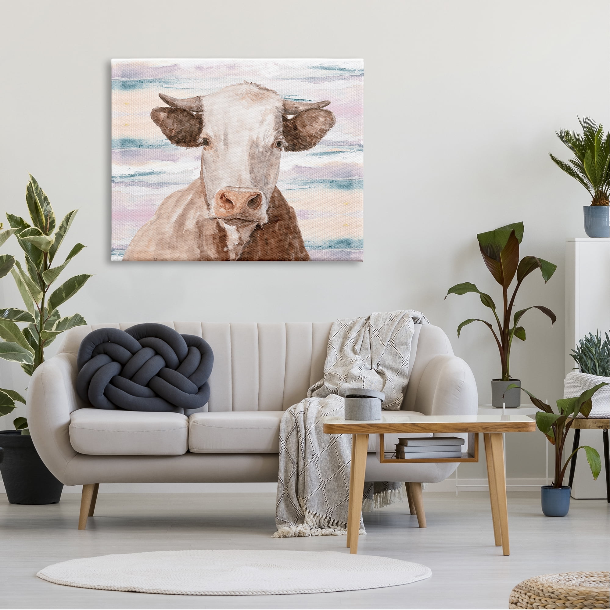 Stupell Industries Farm Cow Cattle Portrait Abstract Sunset Background Canvas Wall Art, 48 x 36, Design by White Ladder