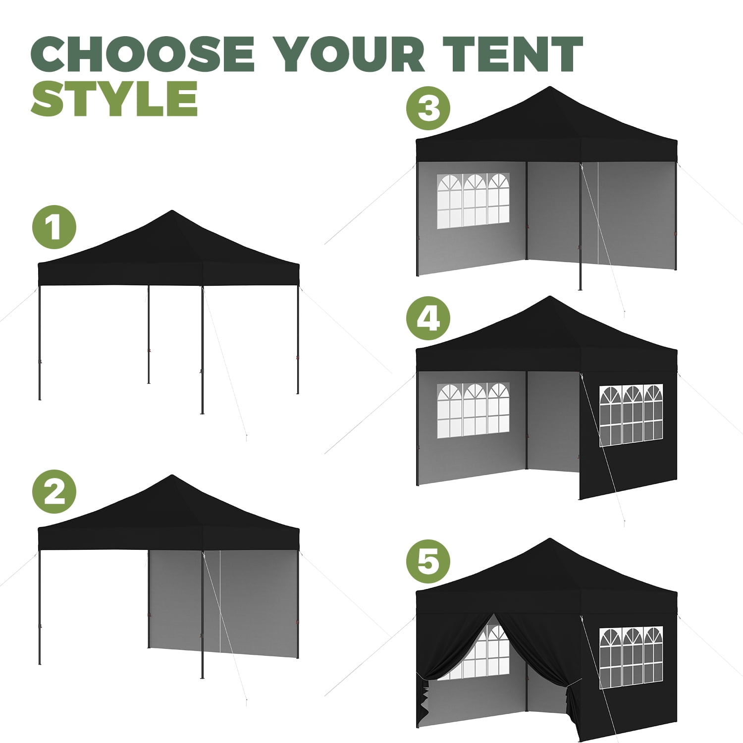 BaPiPro 10'x10' Pop Up Canopy Tent with 4 Removable Sidewalls, Adjustable Height Instant Outdoor Canopy, Portable Sun Shade Shelter with 4 Sandbags, Easy Setup for Parties, Camping, Events, Black