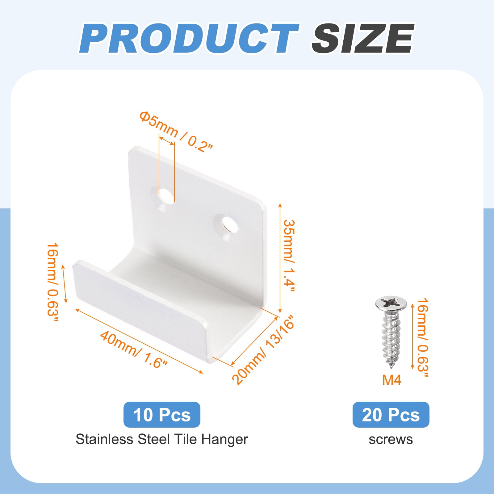 Uxcell 10 Pcs Stainless Steel Tile Hanger, Heavy Duty Wall Mount Bracket, Sand White, 20mm(13/16") Inner Width