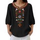 thumbnail image 4 of Neewe Women's Embroidered Tops 3/4 Sleeve Traditional Boho Shirts for Women V Neck Peasant Tunic Blouses, 4 of 8