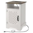 thumbnail image 3 of Set of 2 Farmhouse Nightstand Side Table, Wooden Rustic End Table, Tall Bedside Table with Electrical Outlets Charging Station, White & Oak, 3 of 6