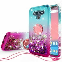 Noir Case for LG Stylo 6 / Stylo 6 Plus Case Ring Kickstand w/ Tempered Glass Screen Protector Liquid Quicksand Glitter Cute Bling Girls Women [Shock Proof] - Ring Teal