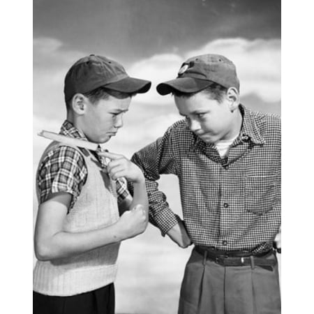 Boy daring another to knock a chip off his shoulder Stretched Canvas -  (24 x