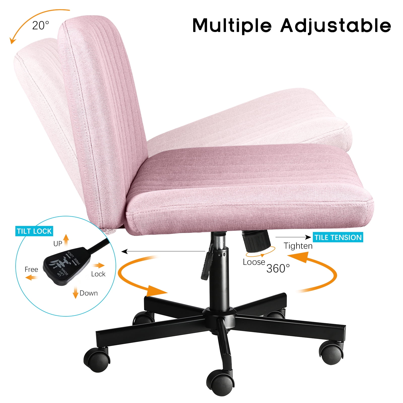 Waleaf 360 Degree Swivel and Height Adjustment Task Desk Chair, Pink