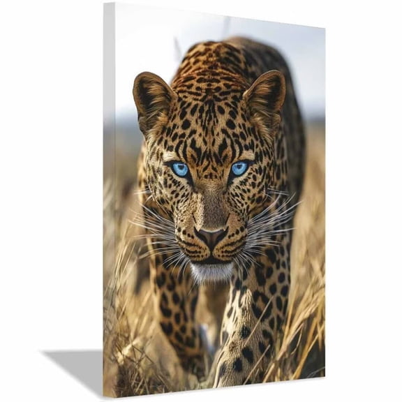 Mudket Framed Leopard Canvas Wall Art, Blue Eyes Cheetah Print Wall Decor, Safari Animal Pictures, Ready to Hang for Living Room Bedroom - 12"L x 8"W