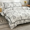 thumbnail image 3 of Move Over White Black Plants Bedding Sets Queen Black Mini Pom Poms Duvet Cover Set Ruched Floral Pattern Microfiber No Filling, 3 of 10