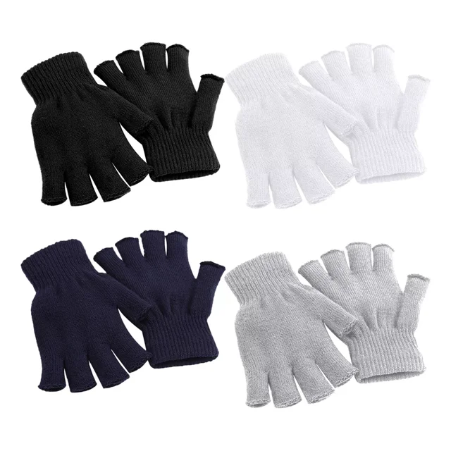 4 Par Guantes Sin Dedos Invierno Tejidos Liso,hombre Mujer