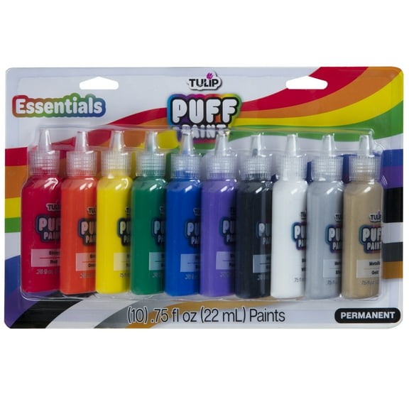 Tulip Puff Fabric Paint, Multi-Surface Craft Paint, Essential Colors 10 Pack, 0.75 fl oz Bottles