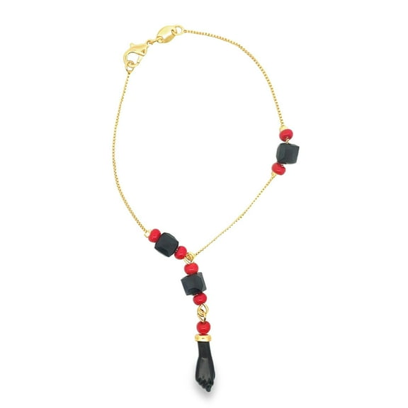 Squared Azabache 1mm Box Chain Bracelet With Protection Charm (I208A)