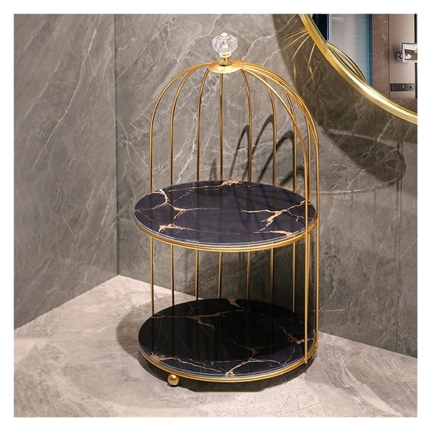 Estante organizador de maquillaje con forma de jaula de pájaros de doble capa for tocador de encimera de baño