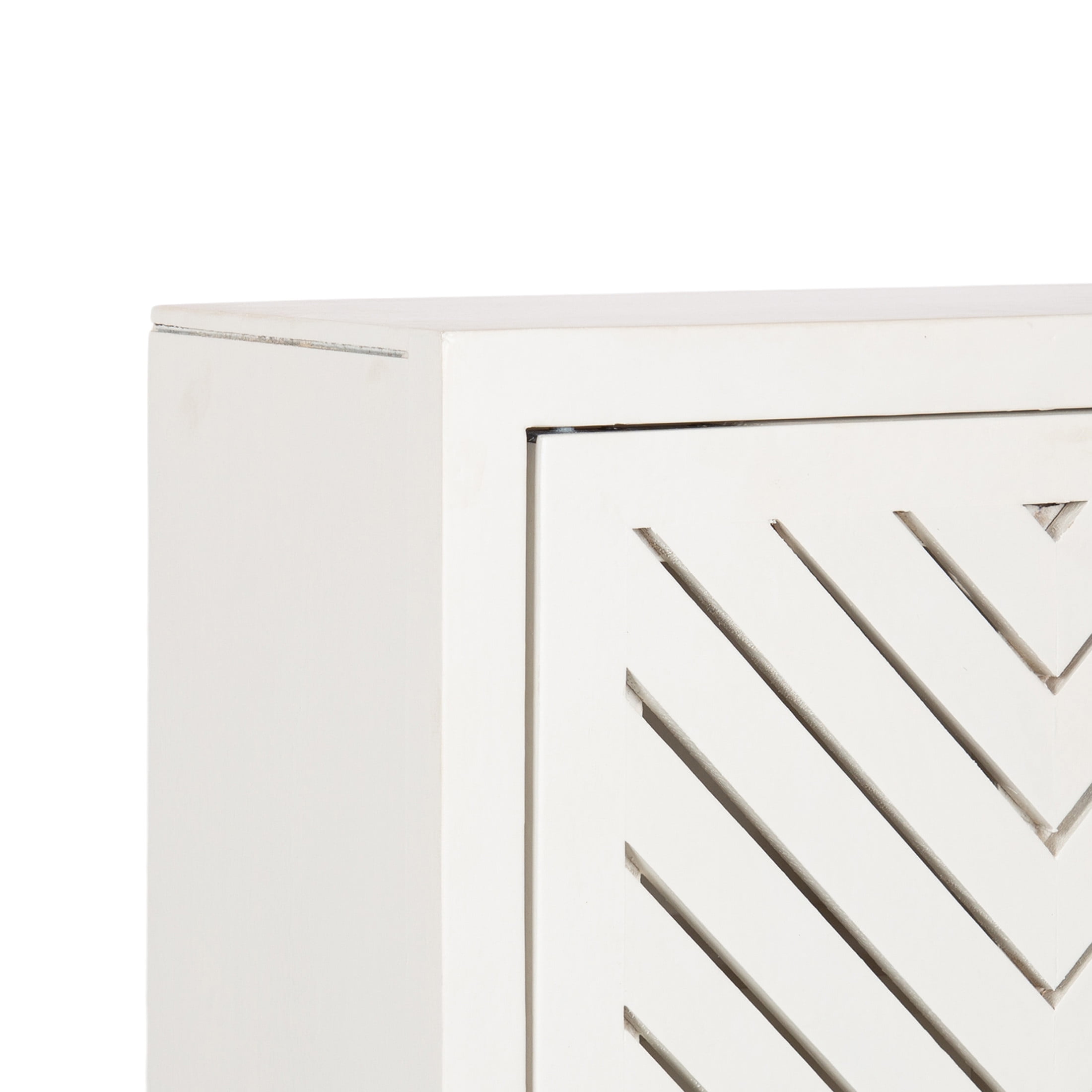 Kate and Laurel Mezzeta Decorative Modern One-Door Floating Bathroom Cabinet, 15 x 7 x 28, White, Decorative Over Toilet Storage Cabinet Made from Solid Mango Wood with Slatted Chevron Design