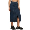 thumbnail image 4 of Falda de mezclilla larga con cremallera frontal y abertura para mujer INSPIRE CHIC con bolsillos M azul profundo, 4 of 5