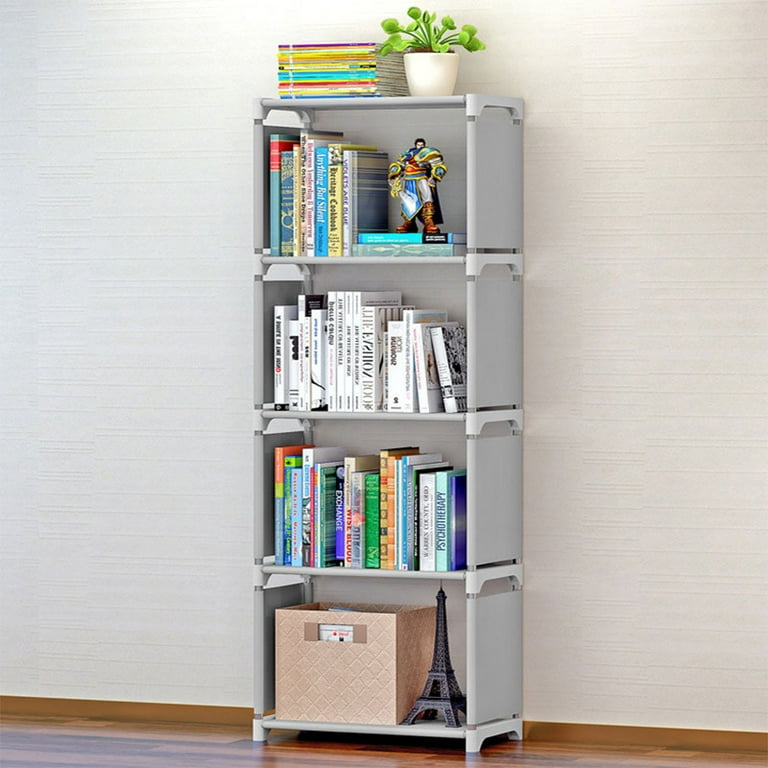 Bookshelf 5 Tier Portable Bookcase 4 Cube Storage Shelves Adjustable  Storage Organizer Kid BookShelf for Home Office Bedroom Study