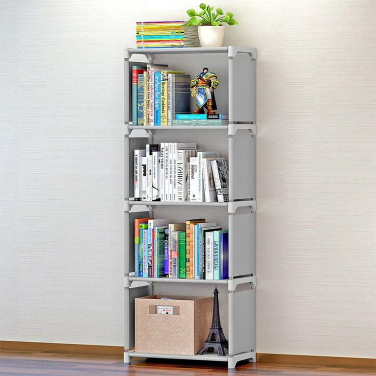 Bookshelf 5 Tier Portable Bookcase 4 Cube Storage Shelves Adjustable  Storage Organizer Kid BookShelf for Home Office Bedroom Study