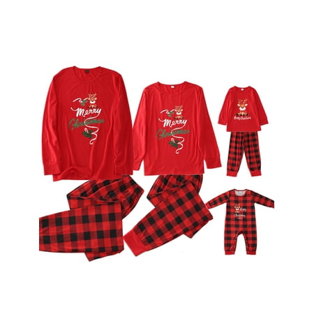 

Cartoon Christmas Print Tops and Plaid Trousers Parent-child Pajamas