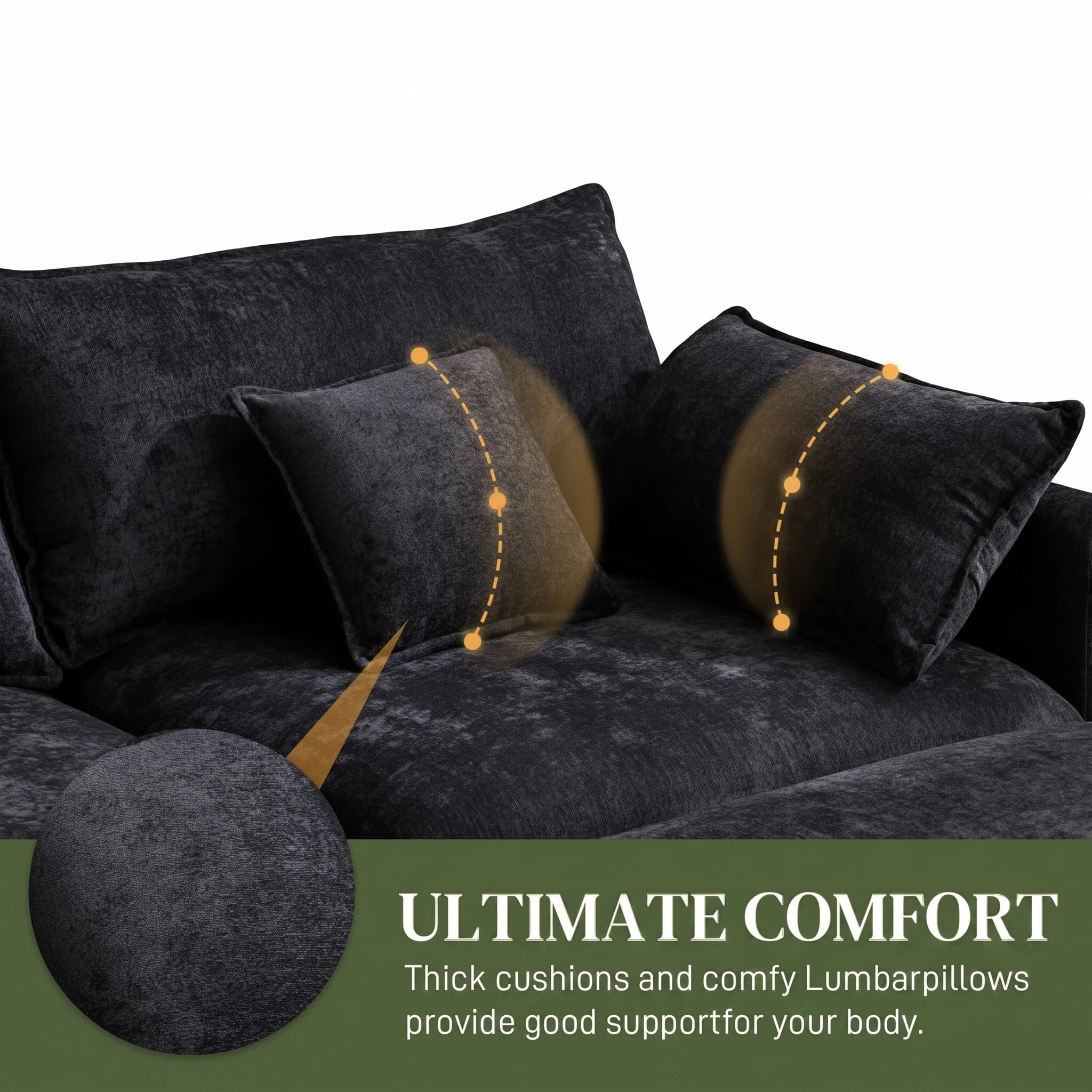 UBERLYFE 145 Inch U-Shaped Cloud Sectional Sofa, Chenille Modular Couch With Double Chaise, USB Charging Ports, Hidden Storage & Cup Holders For Living Room, Black