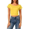 thumbnail image 5 of Dolkfu Womens Tops Short Sleeve Crew Neck Backless Yellow T Shirts Cropped Pullover Summer Shirts for Women S, 5 of 8