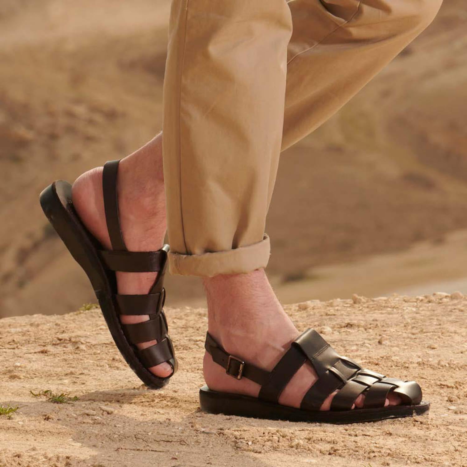 Calto Brown Leather Fisherman Sandals Hook Loop Strap Closed Toe Mens 9 Mens Fisherman Sandals Closed Toe - Leather Sandals  main image 4