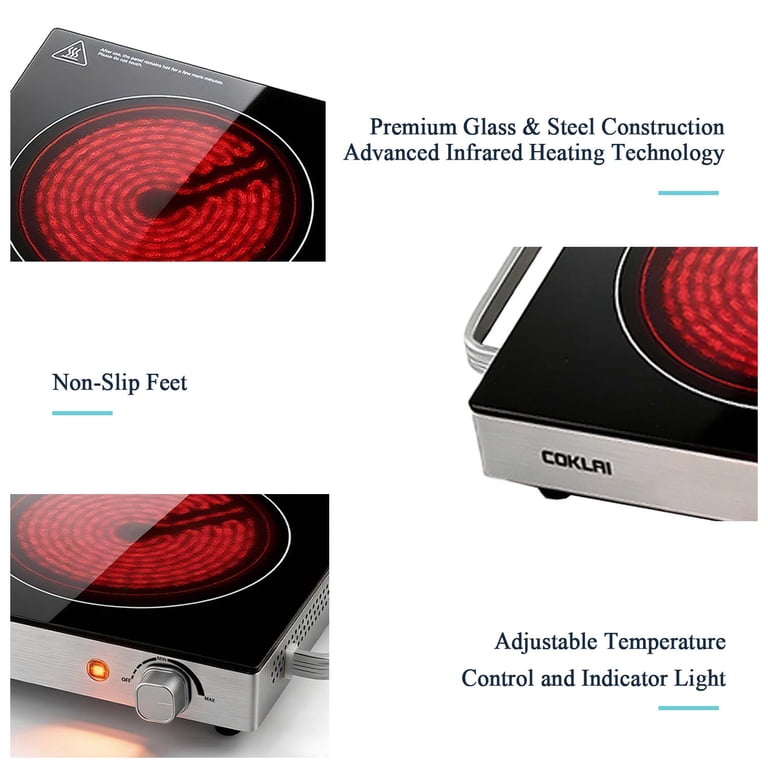 Coklai 1200W Infrared Glass Electric Hot Plate, Black photo 4