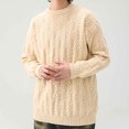 thumbnail image 4 of QTBIUQ Sweater Men Casual Round Neck Patchwork Long Sleeve Striped Knit Sweater Beige, 4 of 5