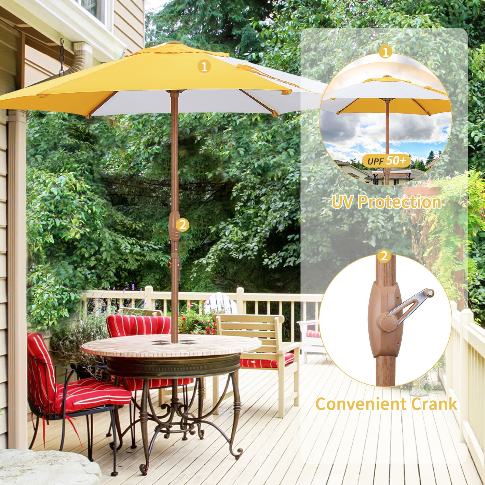 Arupin9 BONAVENTURA Ainfox 7.5ft Patio Umbrella,Outdoor Beach Portable Table