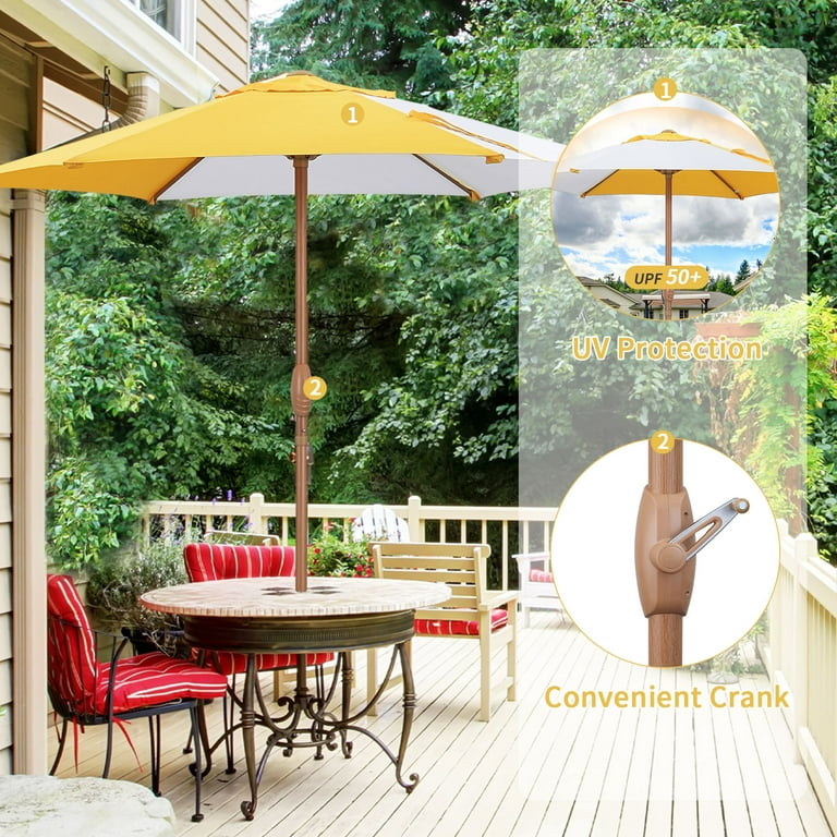 7 foot umbrellas for patio table Ainfox 7.5ft Patio Umbrella, Waterproof Canopy, Yellow and White