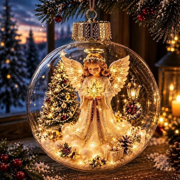 Glowing Christmas Diorama Ornament Light-Up Holiday Scene with Warm LED, Clear Acrylic Hanging Decor for Tree, 8 Designs