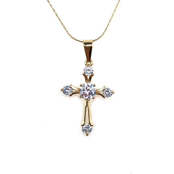Bonjour Jewelers 24K Yellow Gold 3 Ct Created Diamond Cross Stud Necklace Plated 18 Inch