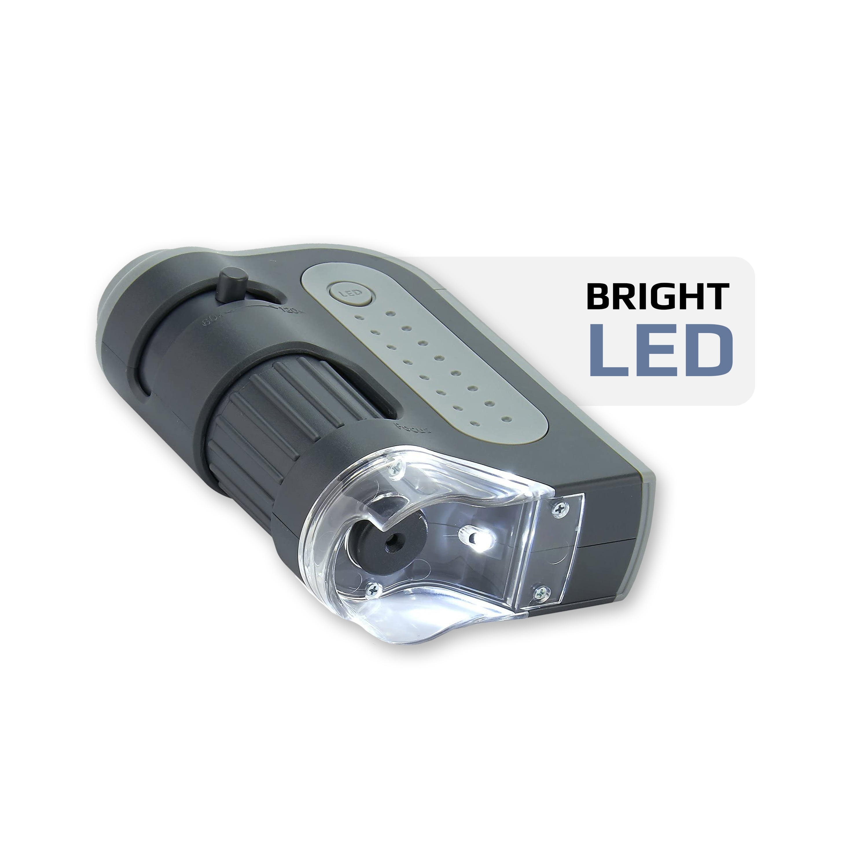 MicroBrite Plus 60x-120x LED Lighted Zoom Pocket Microscope with Aspheric Lens System 