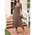 thumbnail image 6 of DOKOTOO Womens Midi Dresses Casual Tshirt Dresses Loose Fit V Neckline Short Sleeve Midi Dress Side Slits Straight Stripe Dresses Size M US8-10, 6 of 7