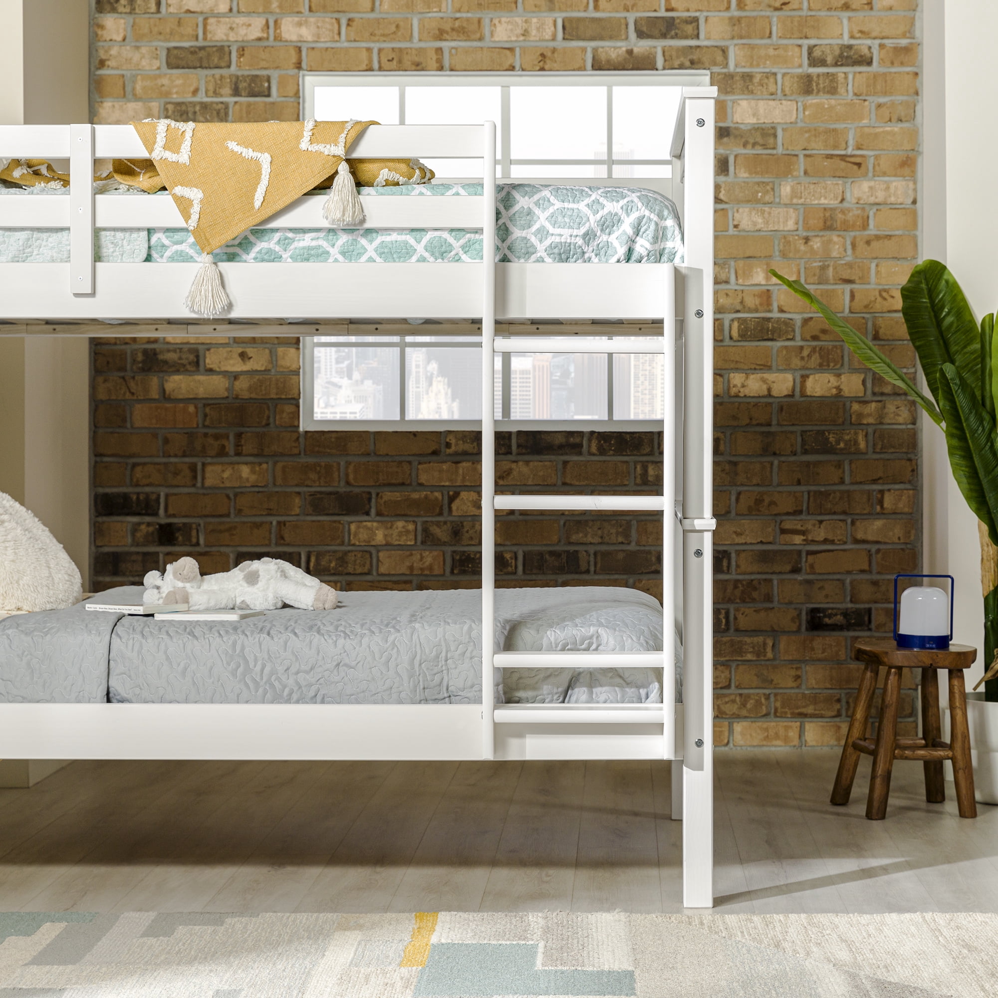 Walker Edison Solid Wood Twin Over Twin Mission Design Bunk Bed - White
