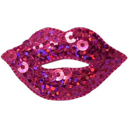 Hot Pink/Fuchsia - Sequin Lips - Iron on Embroidered Applique Patch