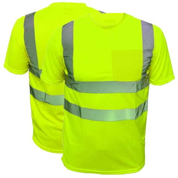 2 Pack-High Visibility Short Sleeve T-Shirt Hi Vis Green Work Safety Reflective Tape Class 2 Size: XX-Large