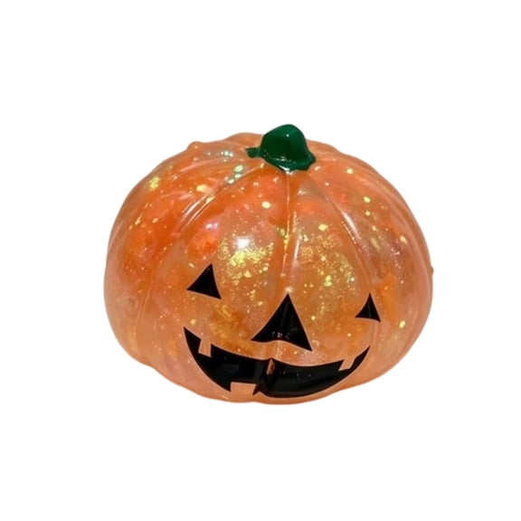 Liamobondopolis Glitter Jack-O-Lantern Pumpkin Stress Relief Squeeze, Translucent Sparkly Halloween Pumpkin Squeezable for Desktop Leisure Use, 3.15IN