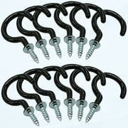 12 Pcs 2 Inch Black Mug Cup Hooks Screw in Hooks Plastic Coated Ceiling Hooks Vinyl Utility Hooks for Wood, Under Cupboard, Cabinet Shelf, Hanging Plant and Kitchen Utensils