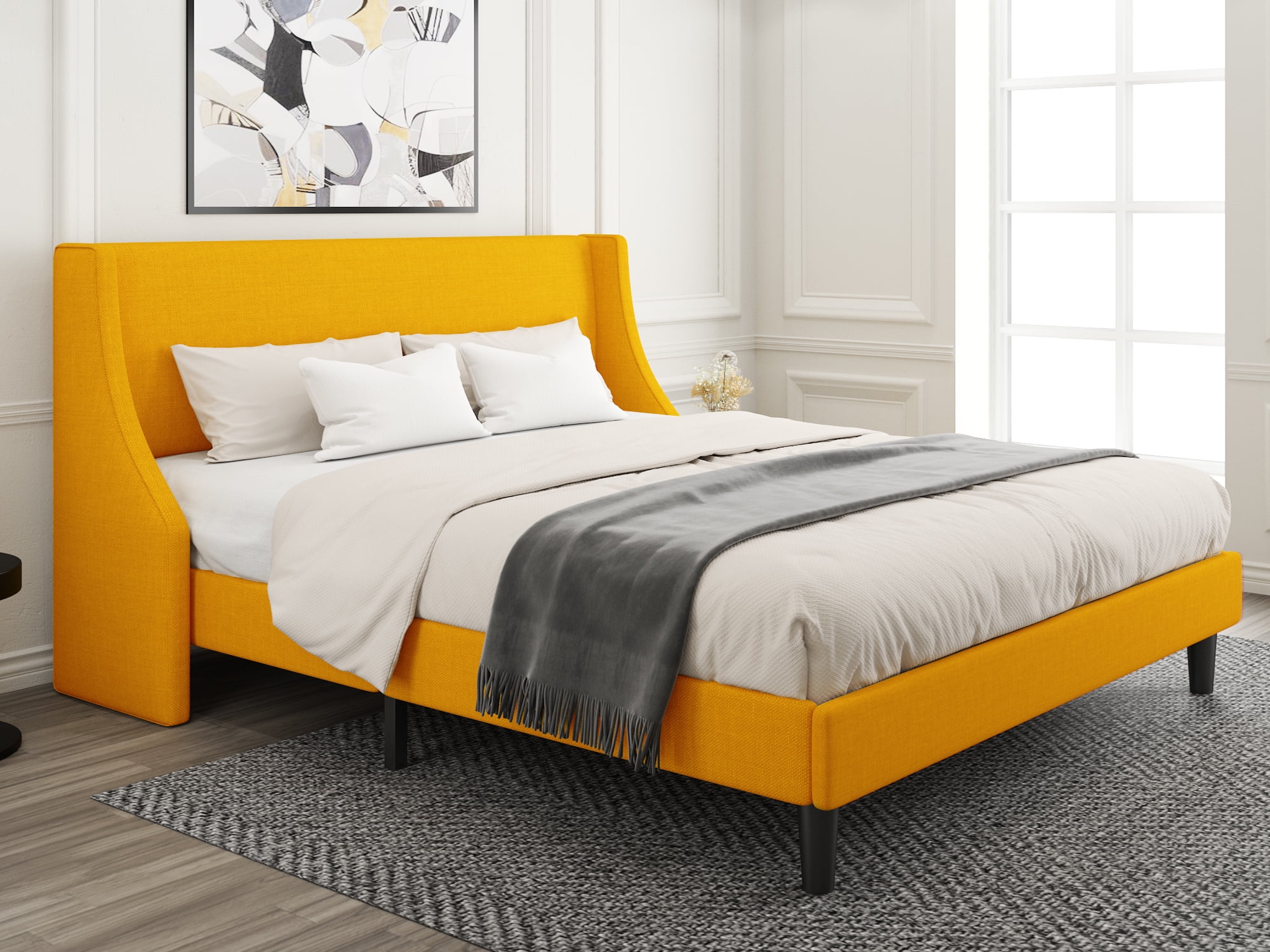 Amolife King Size Modern Platform Upholstered Bed Frame with Deluxe