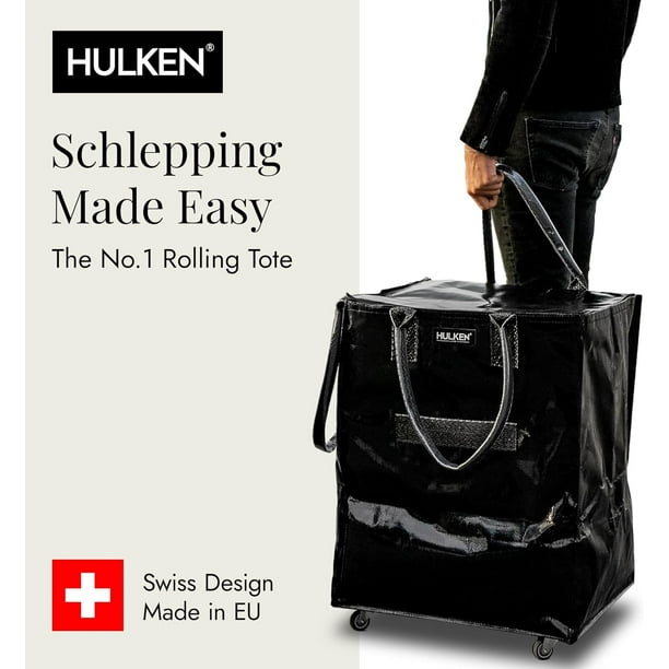 Large, Black Reusable Rolling Tote & Rolling Shopping Bag with