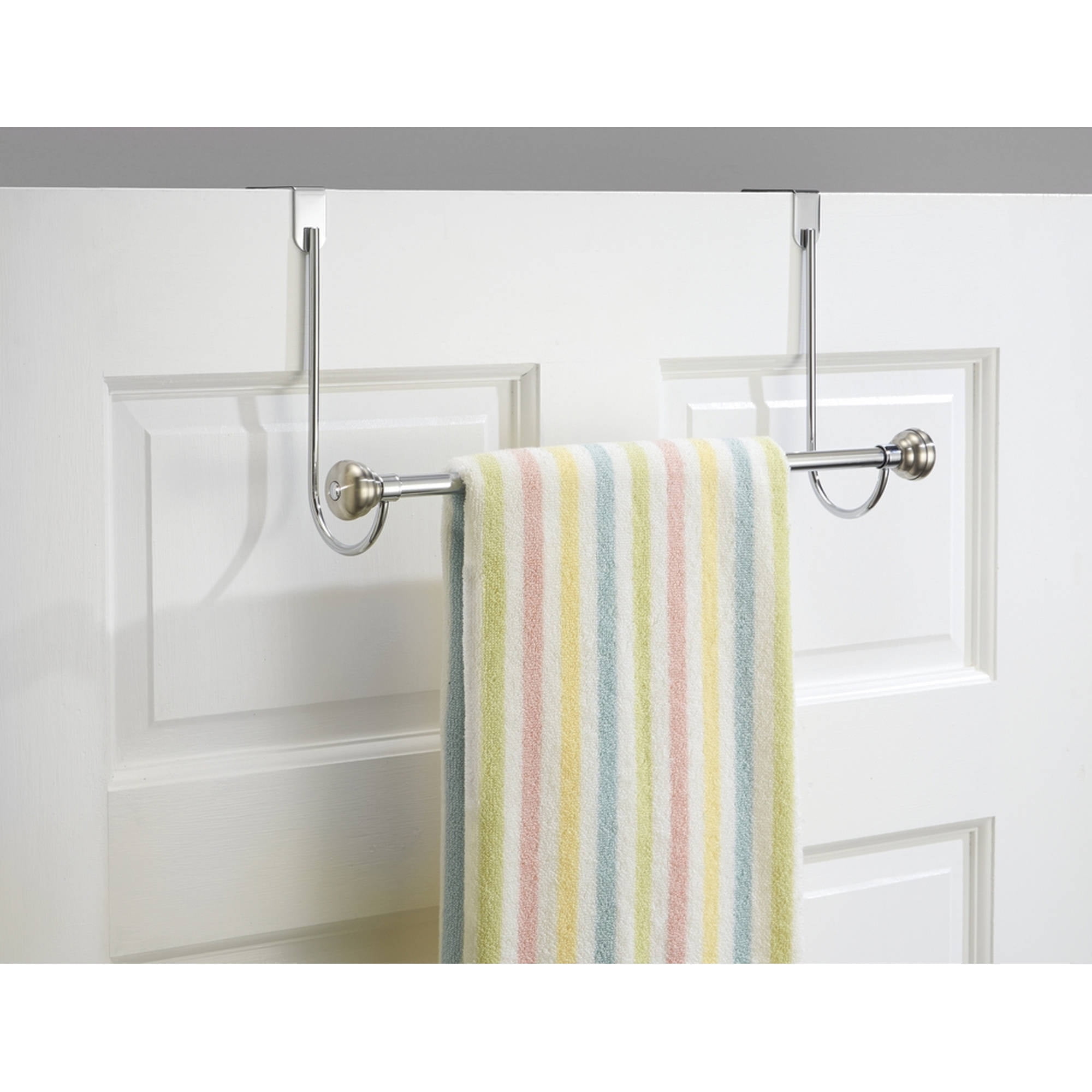 InterDesign York Over Shower Door Towel Rack Bar for Bathroom, Chrome/Stainless