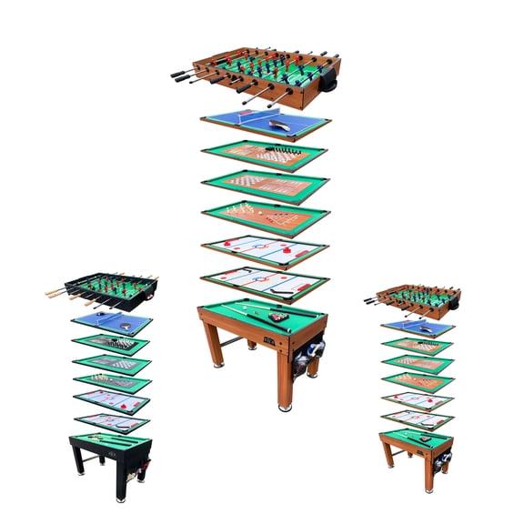 KICK Decagon 55″ 10-in-1 Multi-Game Table (Brown) - Combo Game Table Set for Family & Friends