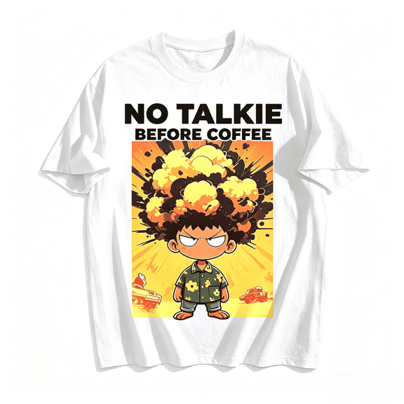 Mens Graphic T Shirts 100% Cotton No Talkie Before Coffee T-Shirt - Retro Comic Style Graphic Tee - Funny Grumpy Morning Short Sleeve,White,2XL