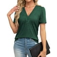 thumbnail image 2 of ZOHIUM Trendy Outfits for Women Summer Tops for Women Women's Short Sleeved Casual V Neck Solid Color Bubble Sleeve Loose T Shirt Top Women's Shirt Women Clothing (Green,XL), 2 of 4
