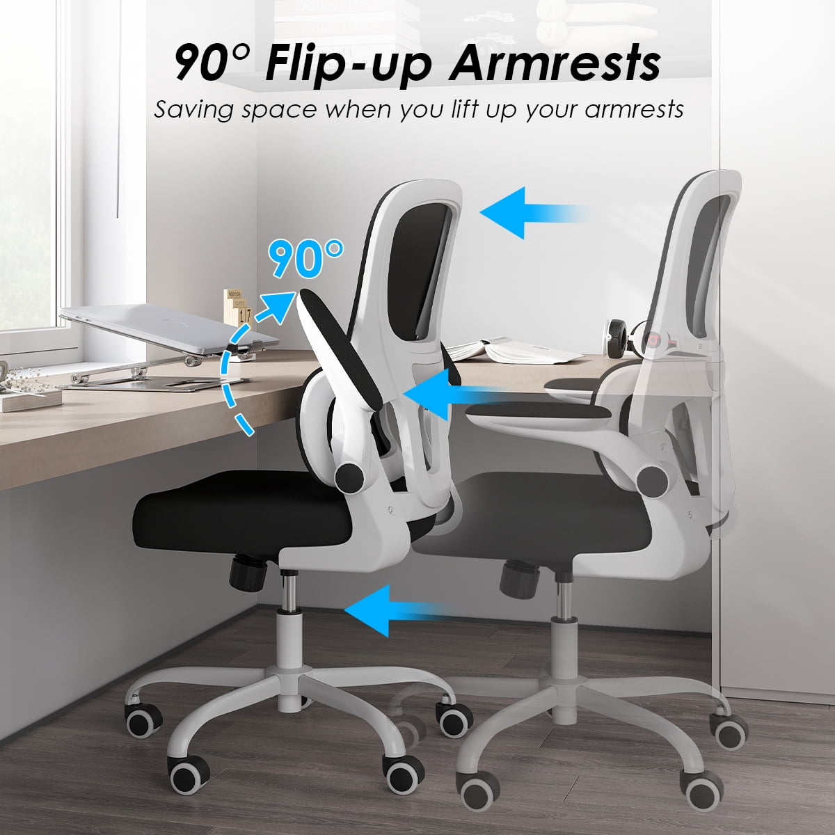 Ergonomic Office Chair, Lumbar Support, Flip-Up Armrests, Breathable Mesh, Height Adjustable
