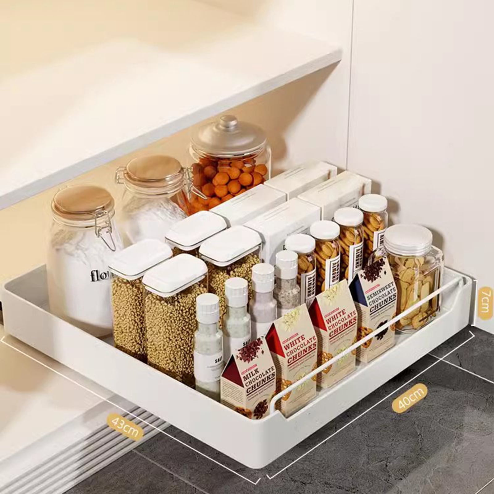 Pull Out Cabinet Organizer, Pull Out Telescopic Kitchen Drawer, No Drill Extendable Sliding Shelf and Storage for Kitchen, Cupboards, Pantry, Bathroom