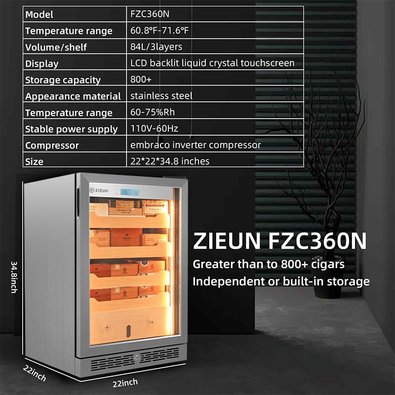 Zieun 84L Electric Cigar Humidor with Temperature & Humidity Control, Holds 800 Cigars